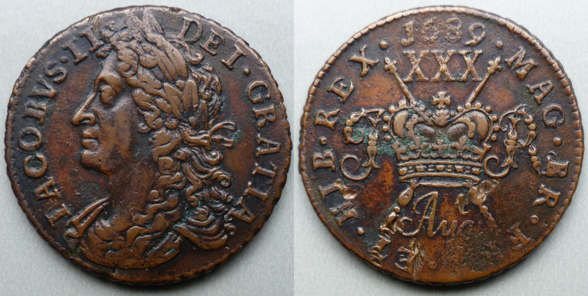 James II, large Gunmoney halfcrown August 1689